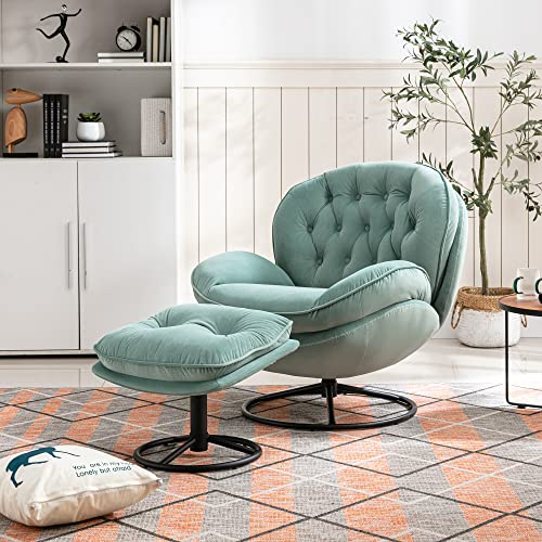 Baysitone Velvet Swivel Accent Chair with Ottoman Set, Modern Lounge Chair with Footrest, Comfy Armchair with 360 Degree Swiveling for Living Room
