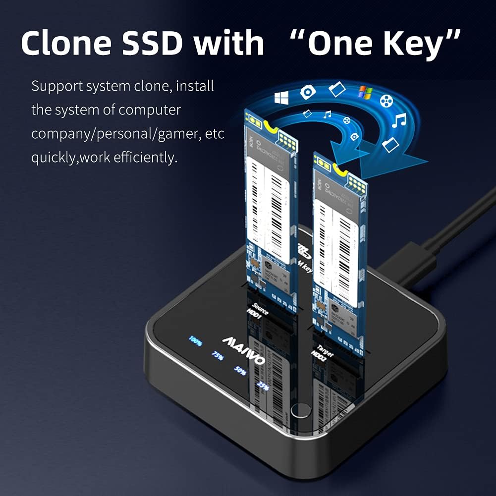 MAIWO K3016P 2-Bay NVME Docking Station, Tool-Free Type- C to NVME SSD Enclosure for B & M Key NVMe PCIe M.2 SSDs