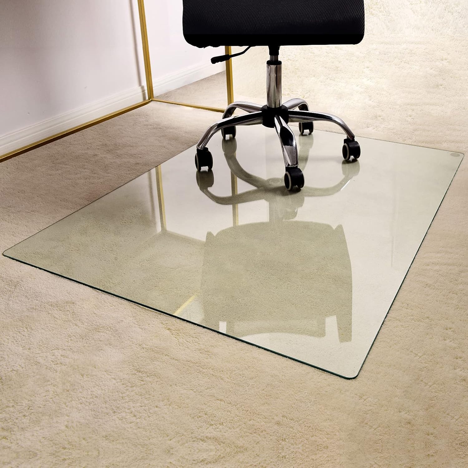 GLSLAND Office Chair Mat, 46 x 36 Premium Tempered Glass Computer Desk Mats Hard Protect Floor