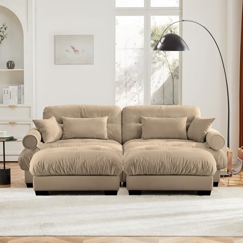 130" Modular Sectional Sofa,Velvet Upholstered Couches for Living Room,3 Seater Green Sofa Couch with Movable Ottoman