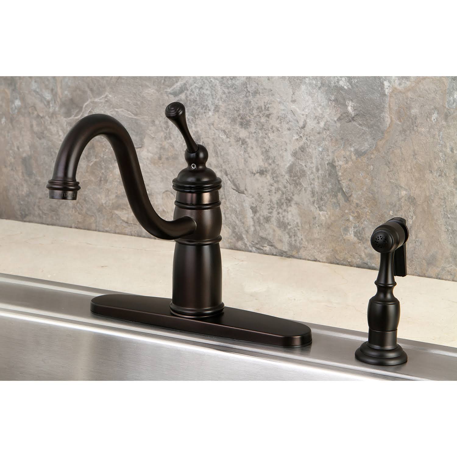 Kingston Brass Victorian Oil Rubbed Bronze Single Handle Kitchen Faucet with Brass Sprayer