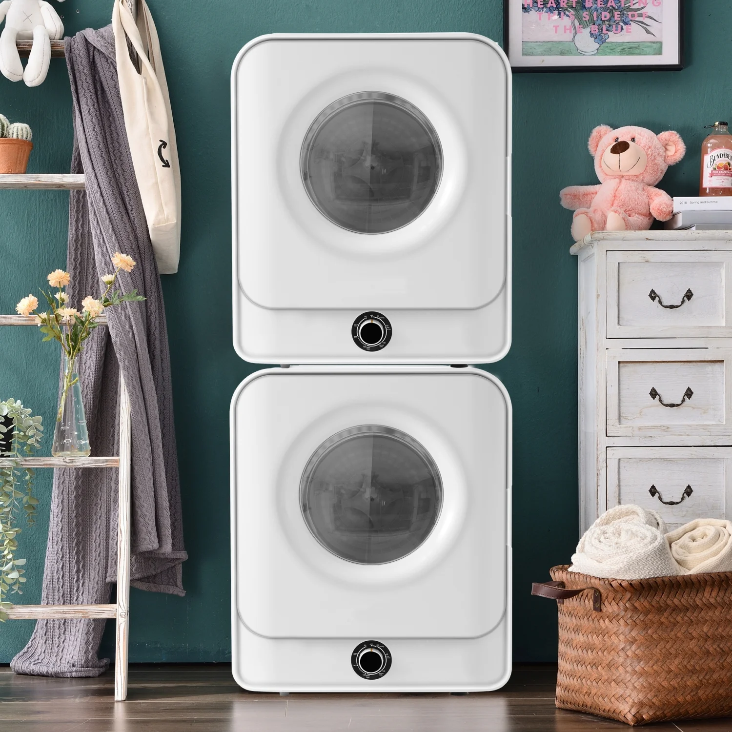 Churanty Portable Clothes Dryer Machine 850W, Electric Laundry Dryer Machine 1.95 Cu.ft, Front Load with Stainless Steel Drum, Multi-Filtration