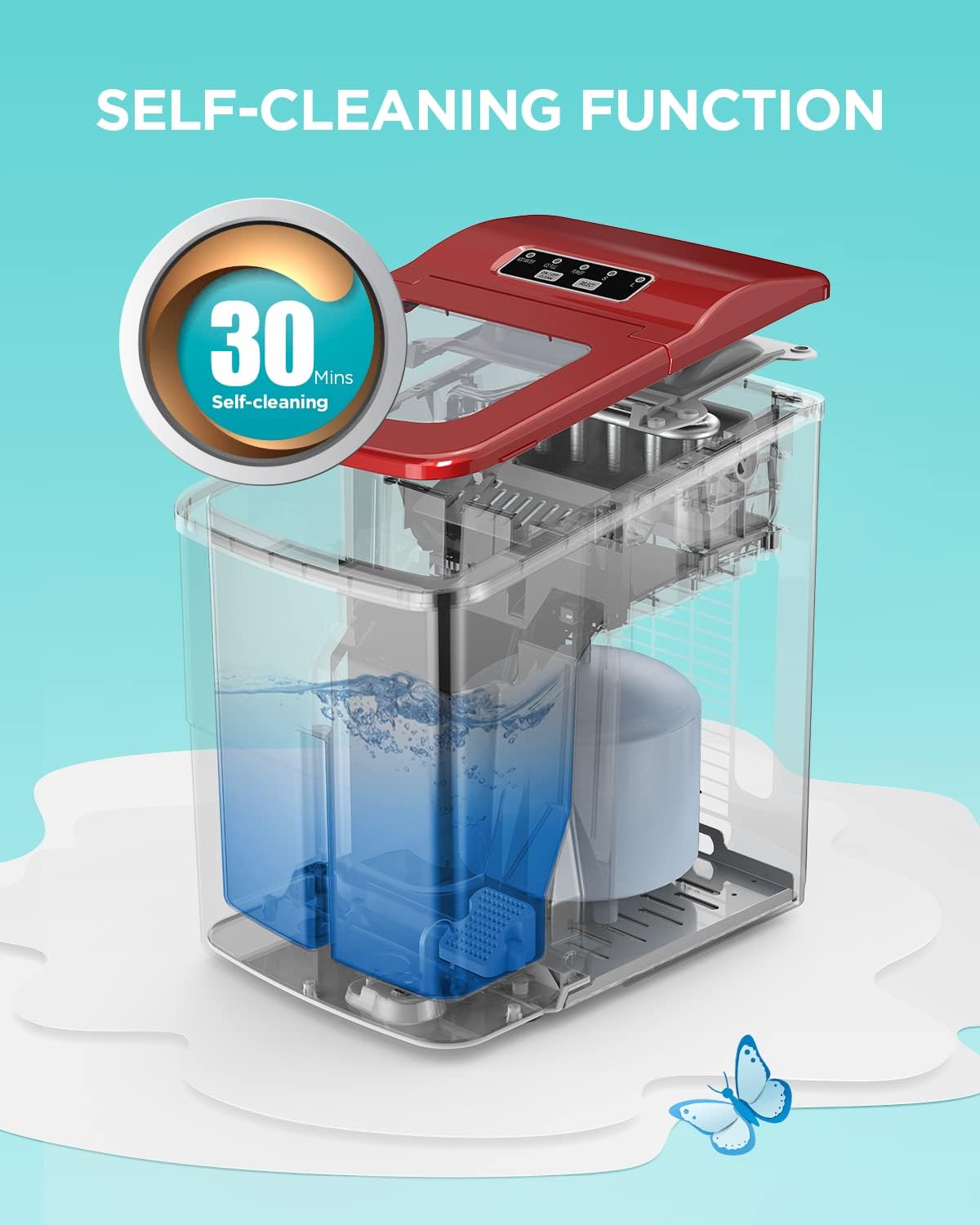 Silonn Ice Maker Machine for Countertop, 9 Bullet Cubes Ready in 6 Minutes, 26lbs 24Hrs Portable Self-Cleaning