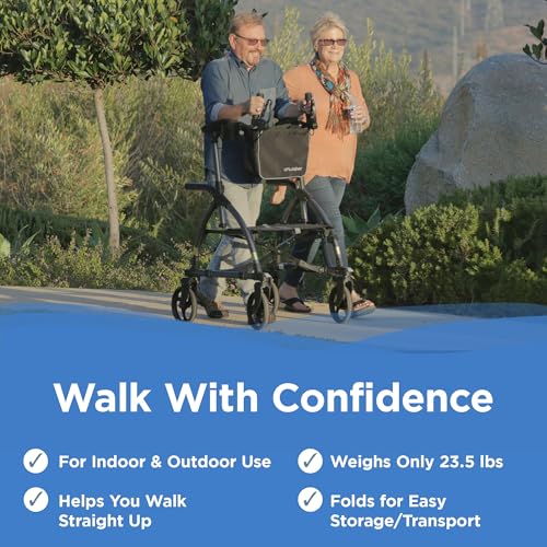 Journey UPWalker Standard – The Original Upright Walker – Premium, Lightweight Adjustable Upright Rollator Walker with Seat for Adults
