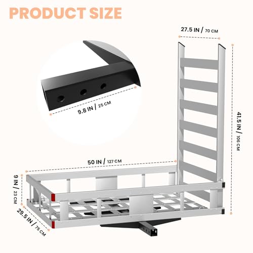 800 Lbs Hitch Cargo Carrier with Ramp, 50 X 28.3 X 5 in Trailer Hitch Cargo Carrier, Hitch Mount Cargo Carrier for SUV, Pickup, Sedan