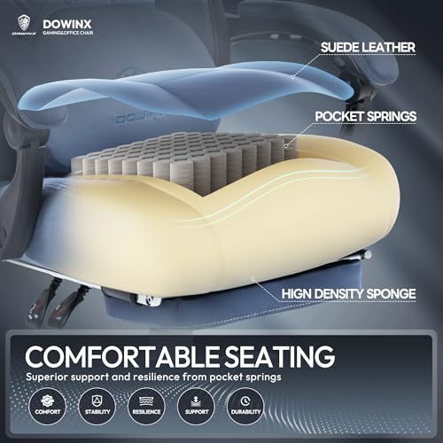 Dowinx Fabric Gaming Chair with Heated Massage Lumbar Support, Computer Game Chairs for Adults