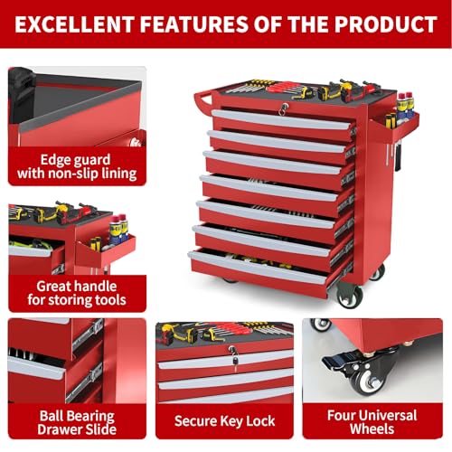 Rolling Tool Chest, Metal Tool Box with 5 Drawers