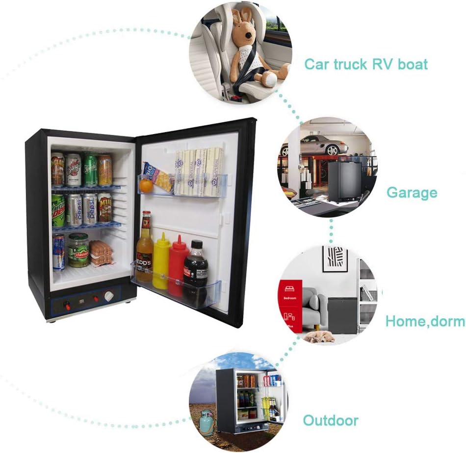 SMETA 3 Way Fridge Propane Refrigerator without Freezer Gas/12V/110V for RV Truck Camping Off Grid Fridge 2.1 Cu.Ft, Black