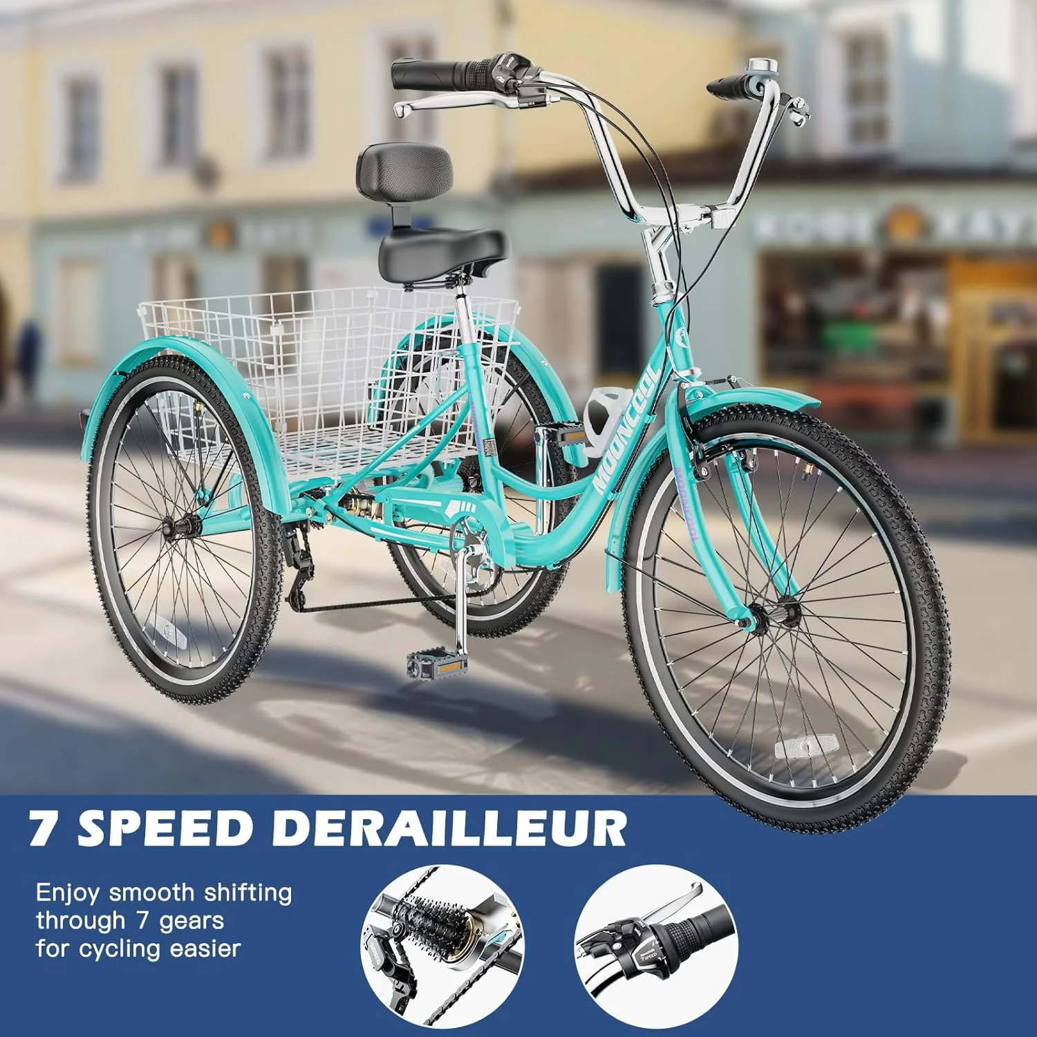 Mooncool Adult Tricycle 20/24/26 inch 7 Speed, Three Wheel Bicycle for Adult
