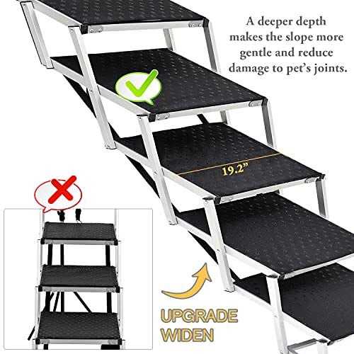 LUFFWELL 19.2” Extra Wide Dog Car Stairs, Foldable Dog Car Ramp with Nonslip Surface for Cars, Truck and SUV - Pet Supplies online store