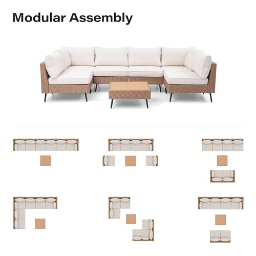 LAUSAINT HOME Outdoor Patio Furniture, 8 Piece Outdoor Sectional Sofa PE Rattan Wicker Patio Conversation Sets