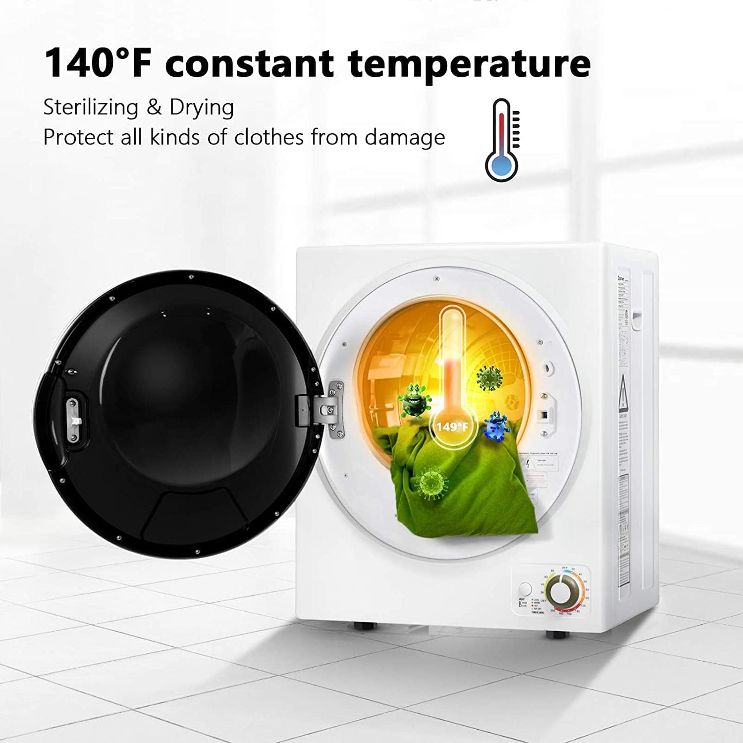 Generic Compact, 5.5 lbs Capacity Portable Laundry 5 Functional Modes, Low Noise & Energy-Saving Small, Wall-Mounted Mini Machine Clothes Dryer