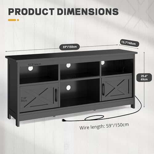 YITAHOME TV Stand for 65 Inch TVs, Entertainment Center with Storage Cabinets, Power Outlet & LED Light