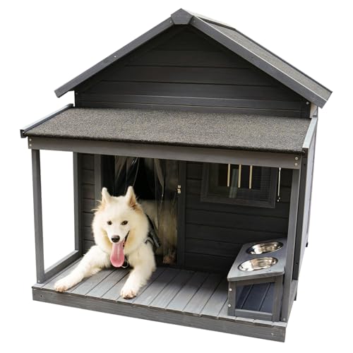 Outdoor Wooden Dog House,Waterproof Kennel with Deck and Sloped Roof,High Stability Pet Dog Cage for Small/Medium Puppy