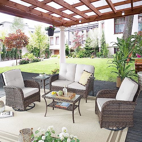 Patio Wicker Chairs Swivel Rocker - Outdoor Swivel Rocking Chairs Set of 2 with Rattan Side Table