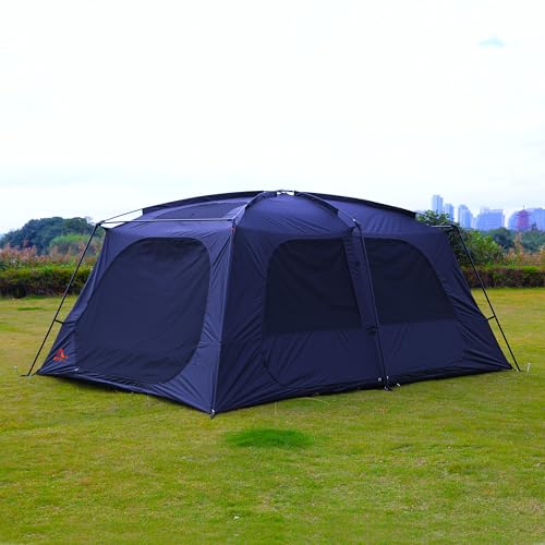 KTT Extra Large Tent 10-12-14 Person(B),Family Cabin Tents,2 Rooms,3 Doors and 3 Windows with Mesh,Straight Wall,Waterproof,Double Layer
