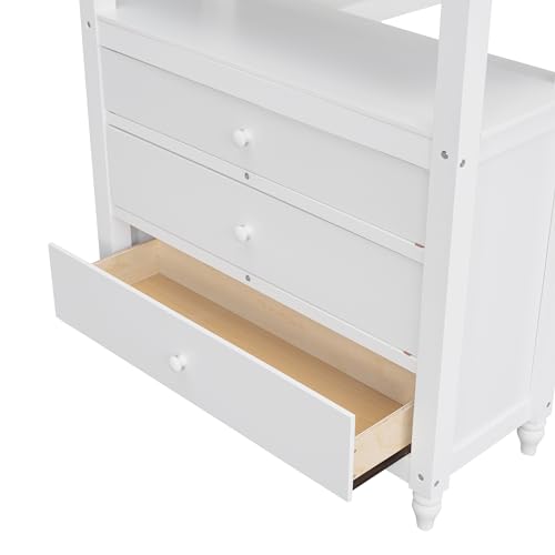 Harper & Bright Designs Full Loft Bed with Desk and Wardrobe,Solid Wood Loft Bed Frame Full with Storage Drawers for Kids Teens Adults