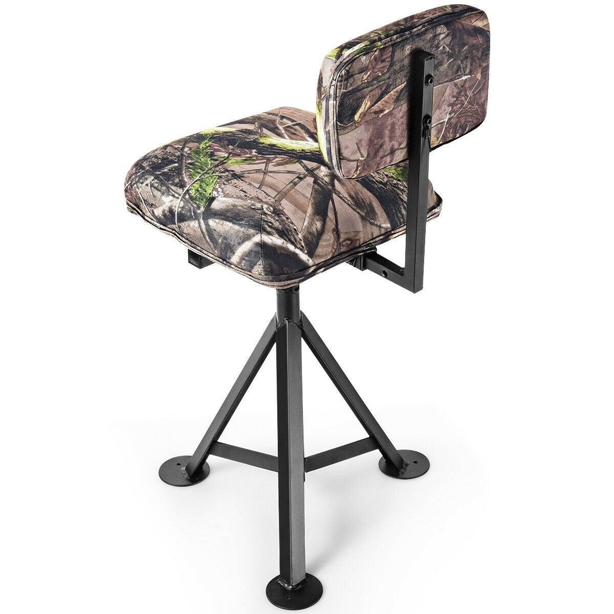 Swivel Hunting Chair Tripod Blind Stool with Detachable Backrest - Camouflage - 16” x 15” x 30”-38.5” (L x W x H)