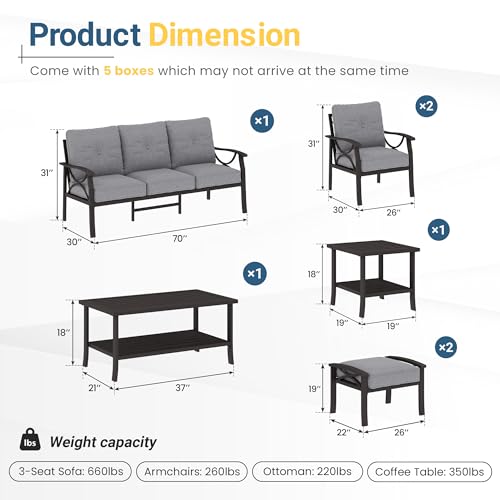 Wisteria Lane 5-Piece Outdoor Patio Furniture Set, Outdoor Metal Sectional Furniture with Cushions