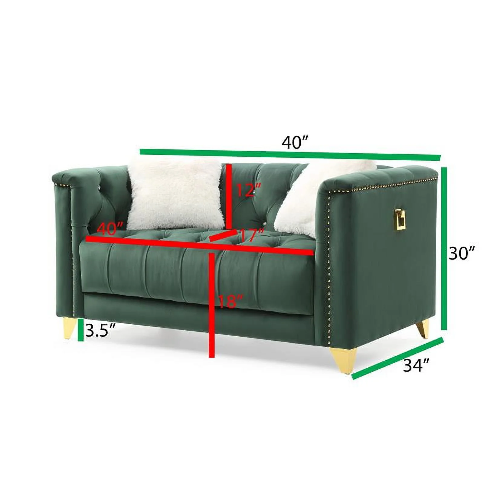 Russell Tufted Upholstery 3Pc Living Room Set Finished in Velvet Fabric in Green