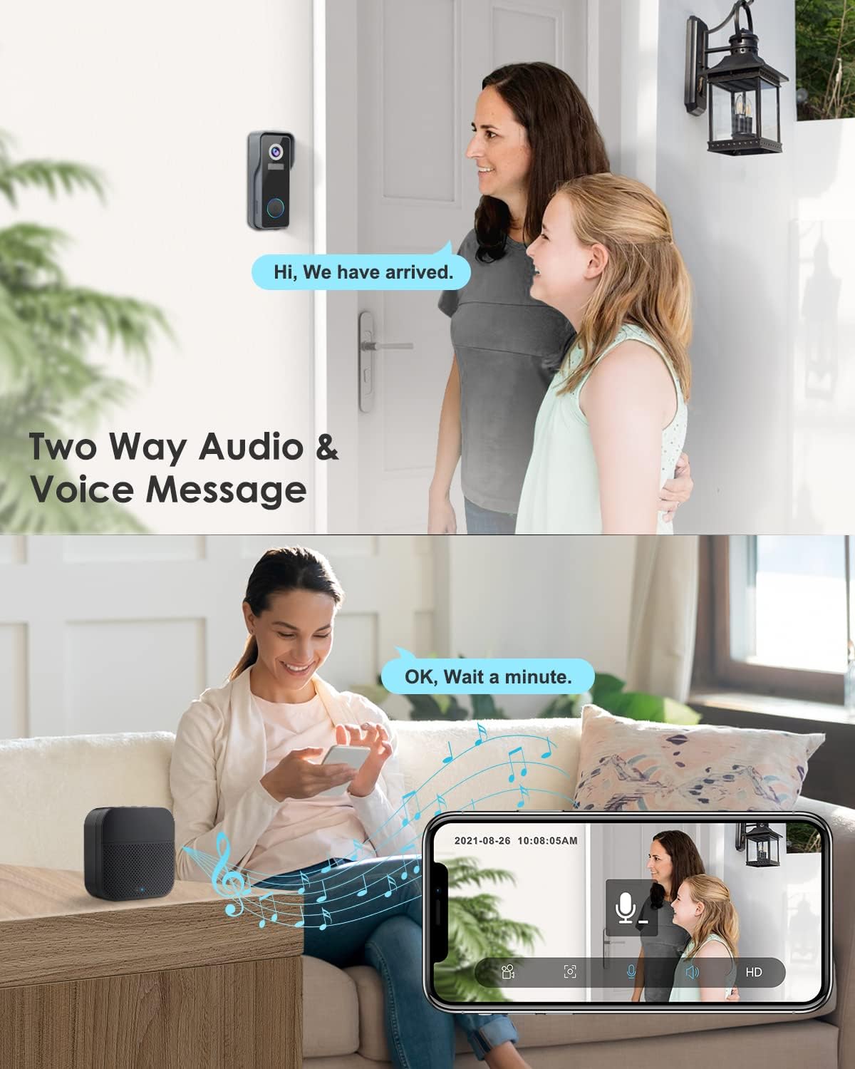 Wireless Doorbell Camera with Chime, MUBVIEW WiFi Video Doorbell Camera with Motion Detector, Anti-Theft Device, 1080P HD, Night Vision, 2-Way Audio