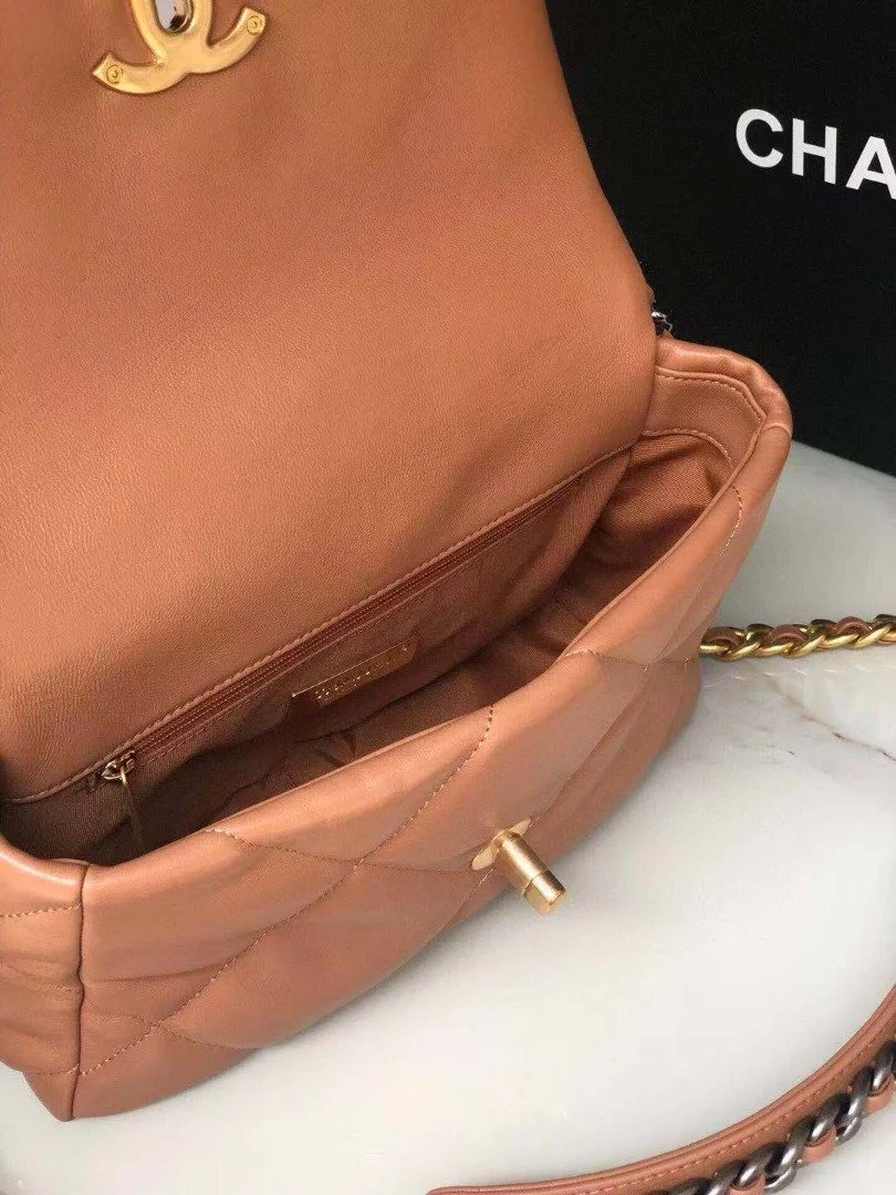 Chanel 19 Handbag 26cm Brown For Women AS1160