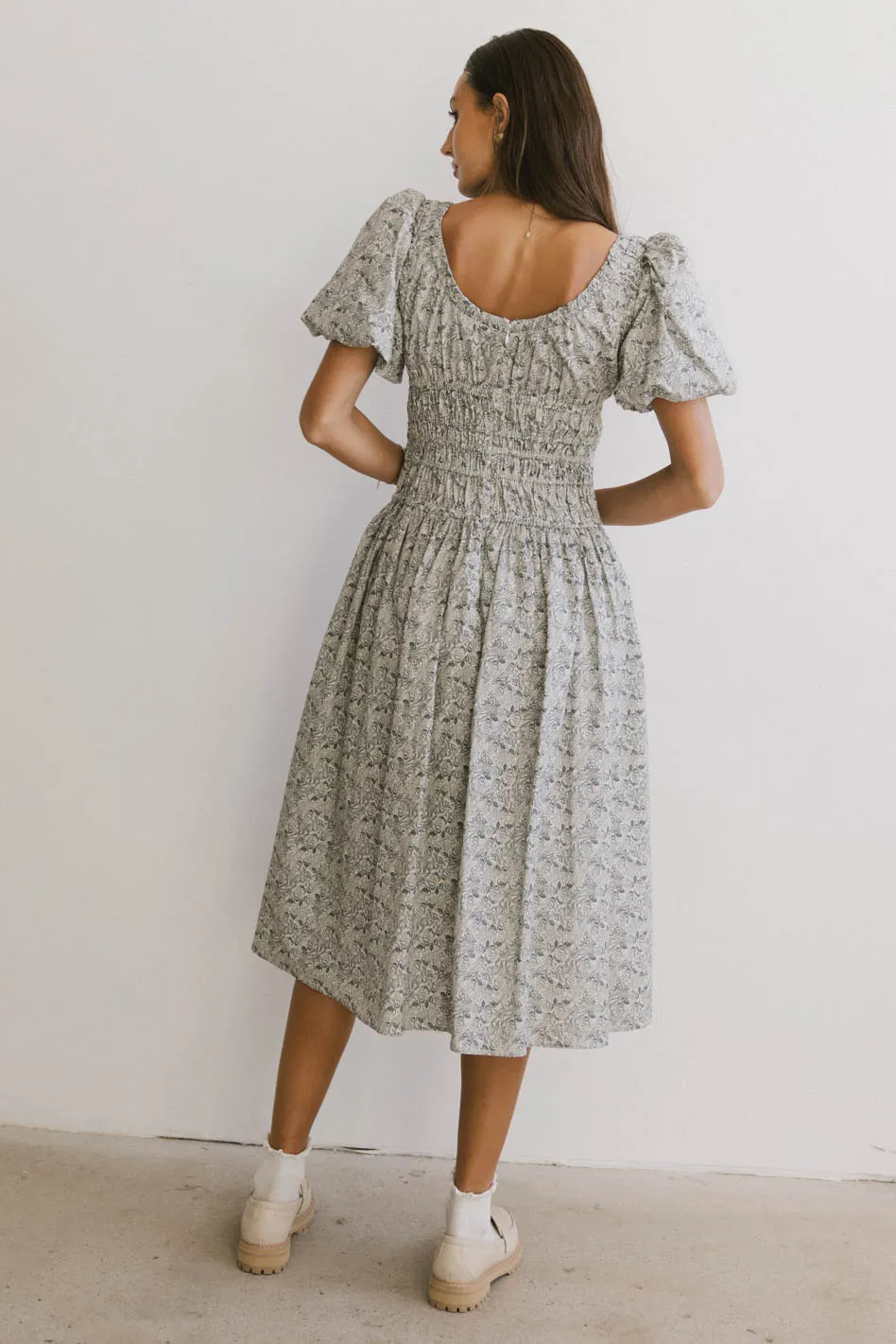Lucille Smocked Floral Dress in Navy - FINAL SALE