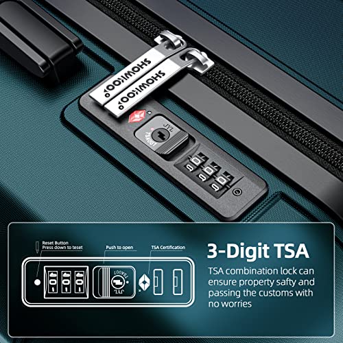 SHOWKOO Luggage Sets Expandable PC+ABS Durable Suitcase Double Wheels TSA Lock Black