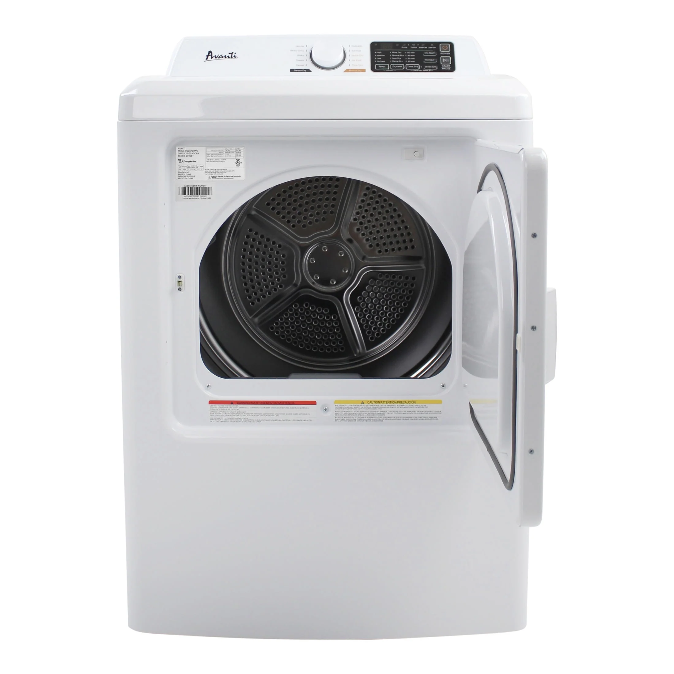 Avanti Front Load Gas Vented Clothes Dryer, 7.0 Cu. ft. Capacity, Height: 42.1 in., in White (SGD70D0WG)