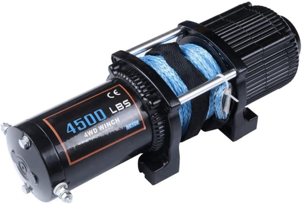 4500LBS Electric Winch Synthetic Rope Towing 12V Off-Road (Stainless Steel) 4500LB,2041KG ensures Quality and Performance Drum Diameter 52mm x79mm