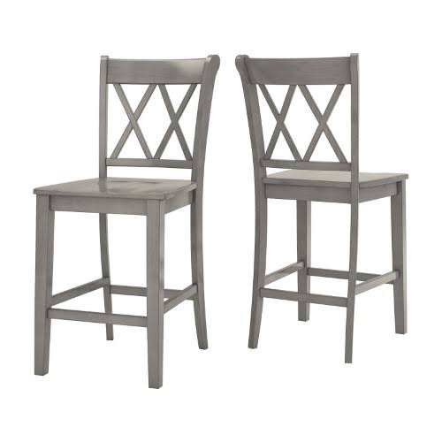 Weston Home Farmhouse Vintage Double x Solid Wood Counter Height Chair, Set of 2, Antique Grey, Gray