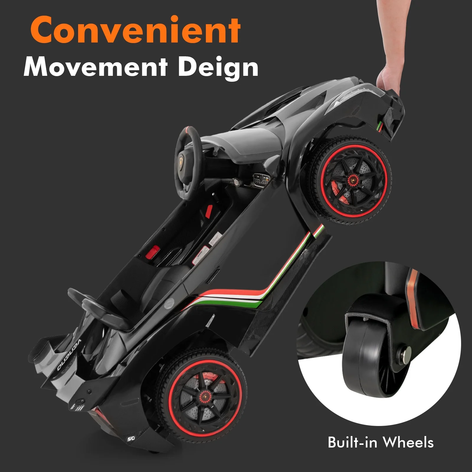 OLAKIDS 2 Seater Kids Ride on Car, 12V 4WD Licensed Lamborghini Veneno Powered Electric Vehicle with Hydraulic Doors, Rocking Mode, Adjustable Speeds
