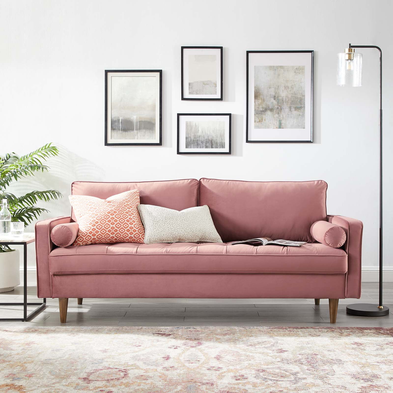 Modway Valour Performance Velvet Sofa in Dusty Rose