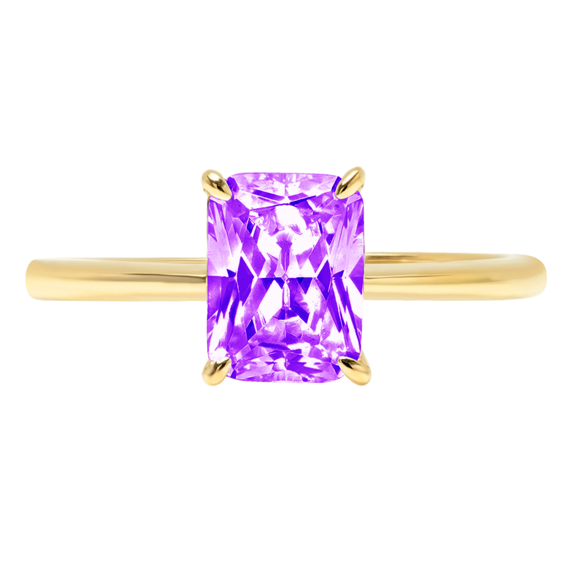 1.75ct Radiant Cut Purple Natural Amethyst 14k Yellow Gold Engraving Statement Anniversary Engagement Wedding Solitaire Ring Size 3.75