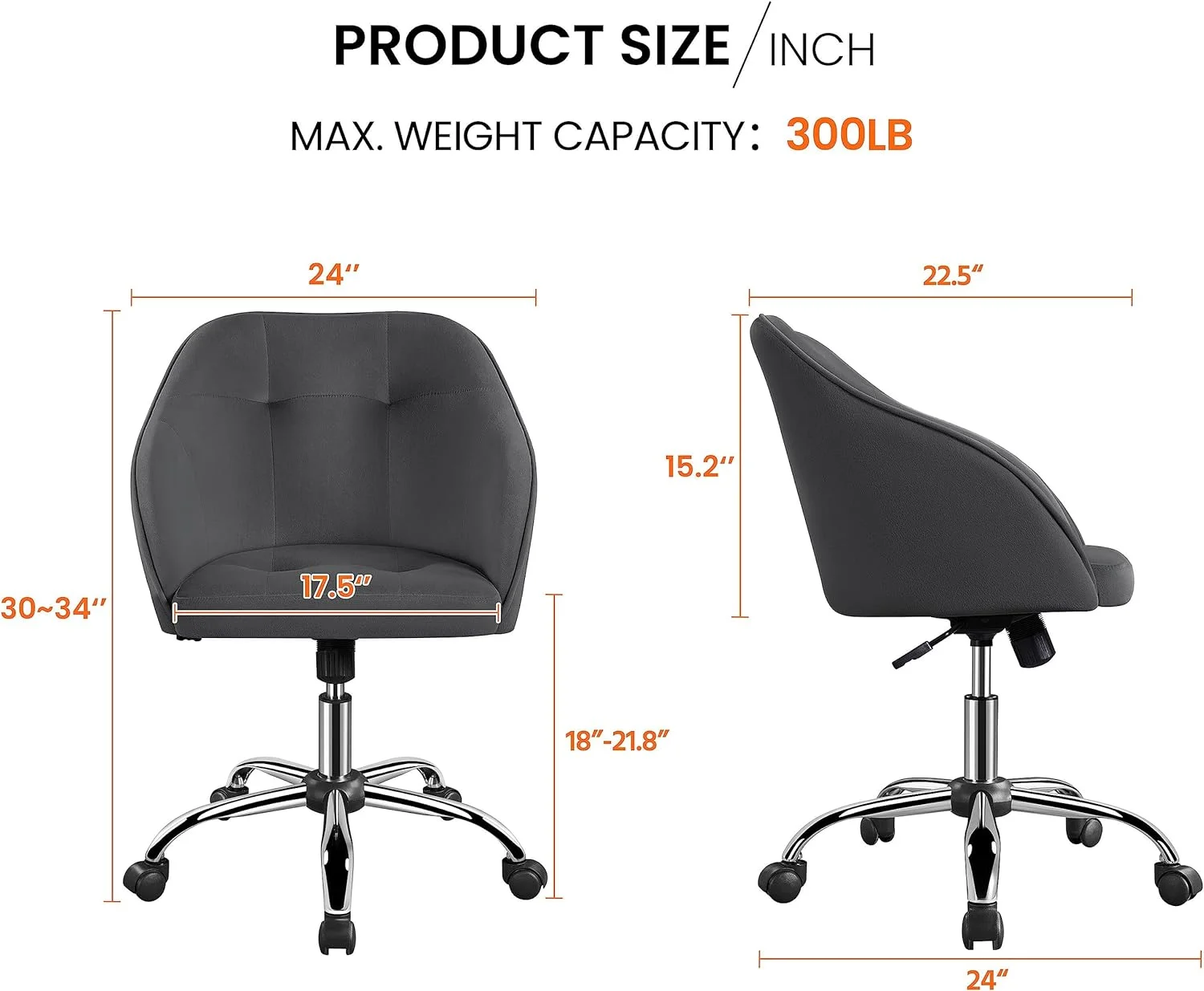 Modern Boucle Desk Chair, Makeup Vanity Chair with Adjustable Tilt Angle