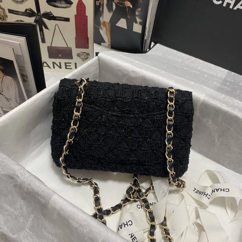 Chanel 20Cm Class-Flap Bag In Black Tweed 1116