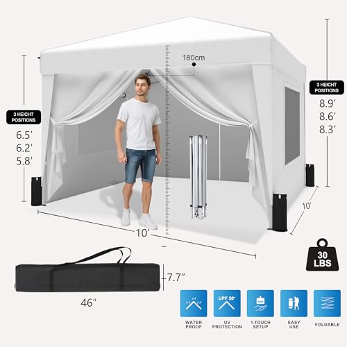 SANWAY 10x10 Pop Up Canopy Tent with Sidewalls x 4 &ndash; Easy Setup Canopy Tent, Waterproof, UV-Resistant