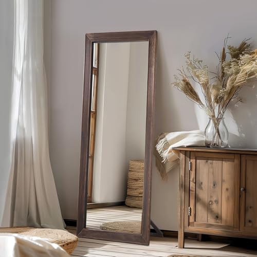 MELOMOIR Rustic Farmhouse Full Length Mirror, 64"x21" Wood Frame Floor Mirror, Free Standing Mirror Leaning Hanging Mirror