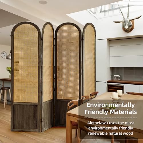 5.9 Ft Tall Hand-Woven Rattan Room Divider 3 Panels, Wood Room Divider Panel, Folding Screen Divider Wall, Wall Divider for Room Separation