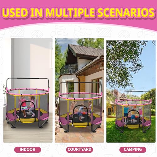 Trampoline for Kids, 5FT Adjustable for Toddler, Indoor/Outdoor Baby Trampoline with Enclosure Net, No-Gap Safe Design, Gifts for Boys & Girls