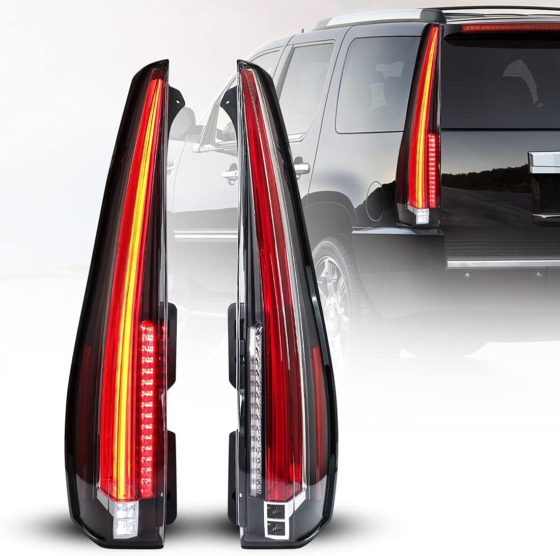 ROXX Full LED Tail Lights Assembly for 2007-2014 Cadillac Escalade /ESV 3rd Gen SUV, Full Sealed Taillights Pair with Red Led Turn Signals/ DRL