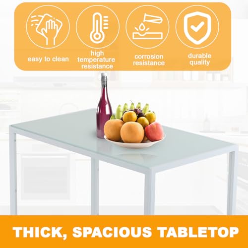 FDW | 5-Piece Dining Table Set | Glass Kitchen Table with 4 Upholstered Chairs | Space-Saving Design | Faux Leather Cushions | Modern Rectangular