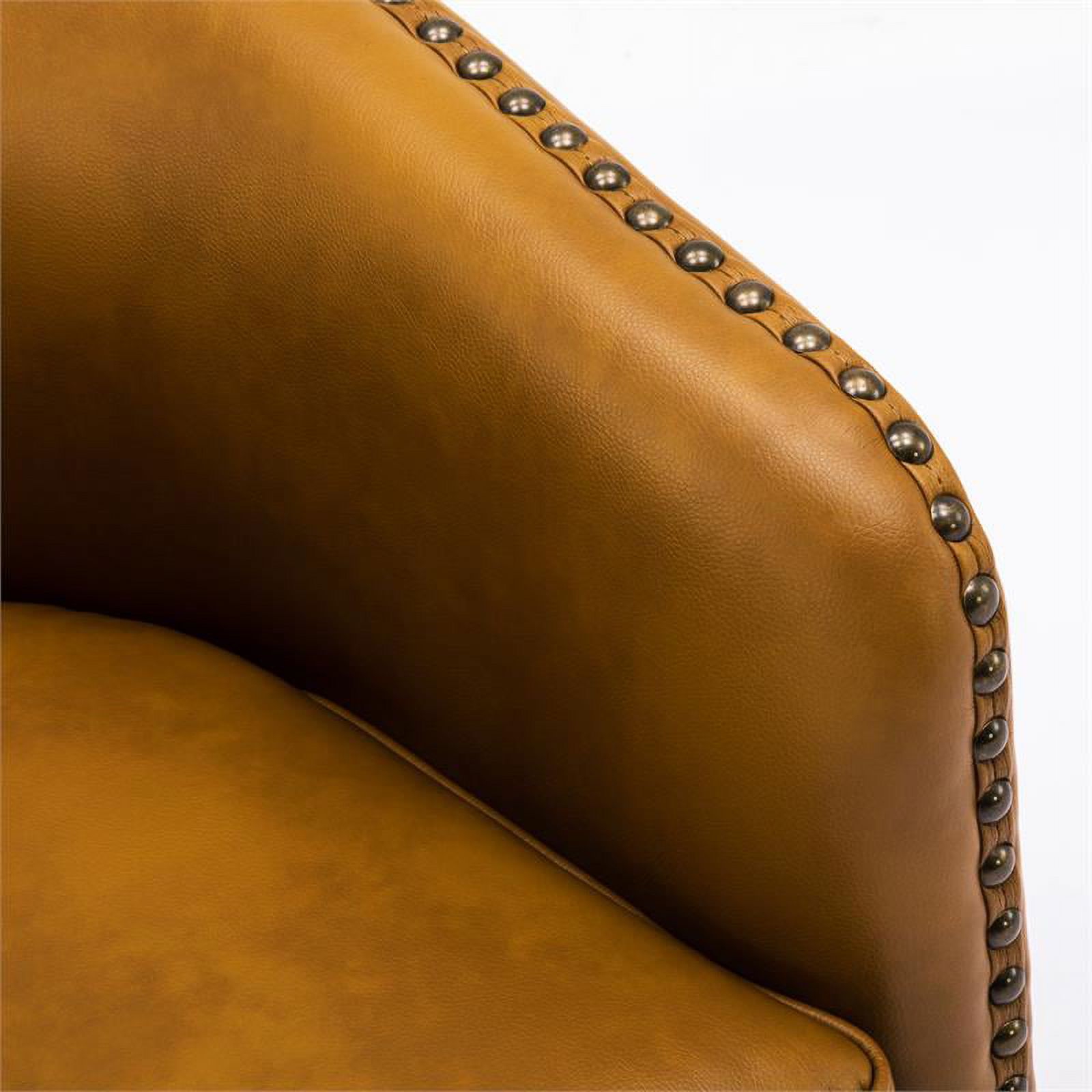 Pemberly Row Camel Brown Faux Leather Swivel Arm Chair with Nailhead Trim