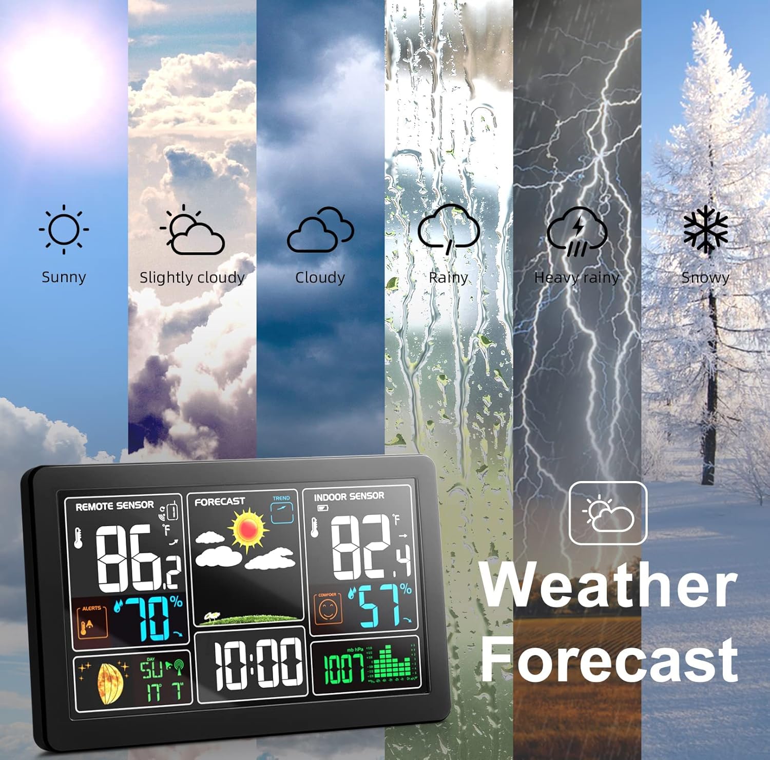 KALEVOL Weather Station Indoor Outdoor Thermometer Wireless Color Display Digital Temperature Humidity Monitor