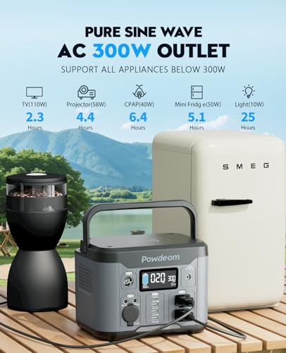 300W Portable Power Station, 296Wh Power Bank with AC Outlet, Solar Generator Laptop Charger, Battery Backup Power Supply for Camping, Outdoors