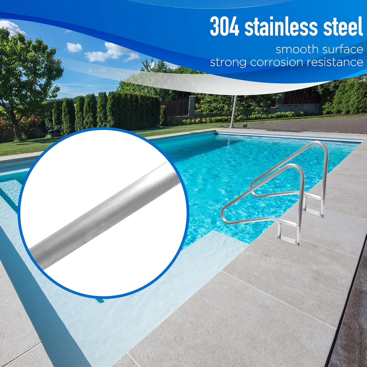 IHAYNER Pool Handrail 54x36 Pool Rail 304 Stainless Steel Swimming Pool Stair Rail Pool Hand Rail