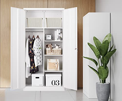 MIIIKO Steel Cabinet Wardrobe, Metal Locker Cabinet with Hanging Rod, Metal Clothing Locker Storage for Home, Office, Garage and Changing Room