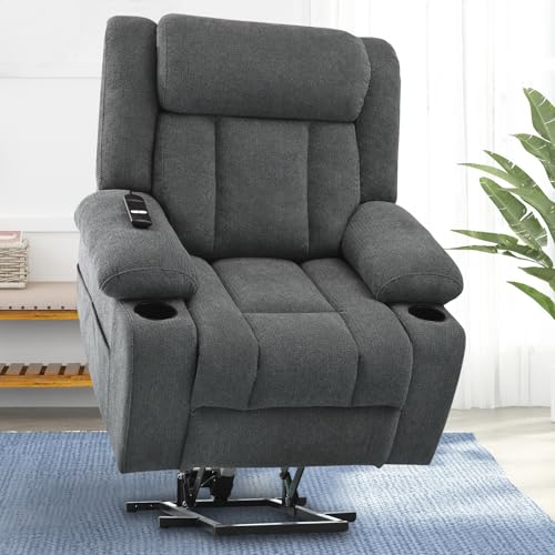 Small Power Lift Recliner for Elderly, Lift Chair Recliners, Electric Recliner Chairs for Seniors, Remote Control, Adjustable, Side Pocket (Navy Blue)