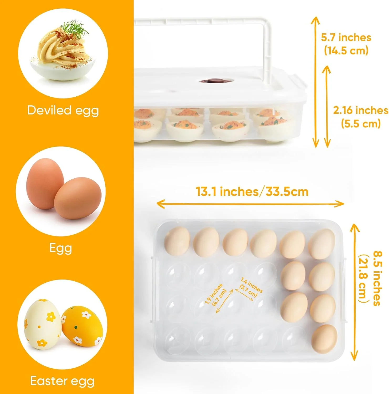 Deviled Egg Containers with Lid, (Set of 2), Plastic Deviled Egg Carrier with Handle for 48 Eggs, Clear Storage Devil Egg Platter