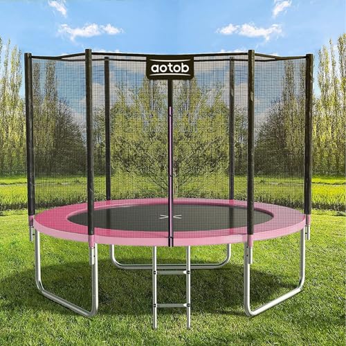 AOTOB 8FT 10FT 12FT 14 FT 15FT Trampoline with Safety Enclosure Net，Outdoor Trampoline with Basketball Hoop